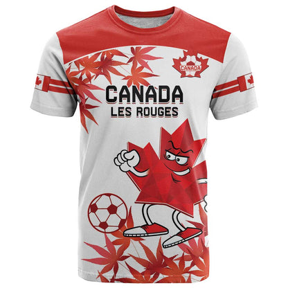 Custom Canada Soccer T-Shirt Les Rouges Cute Maple Leaf Mascot Graphic Tee