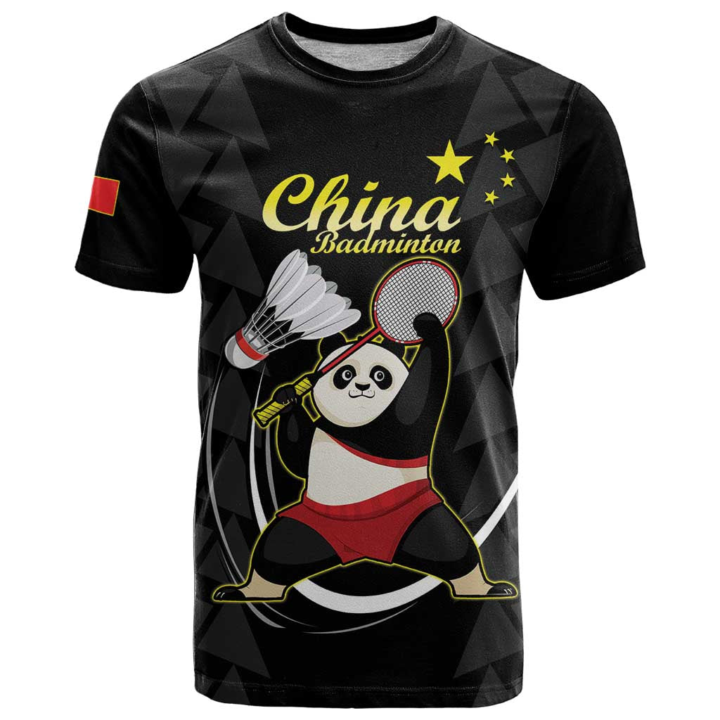 Personalised China Badminton T-Shirt 2024 Chinese Cute Panda Black Version Graphic Tee