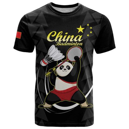 Personalised China Badminton T-Shirt 2024 Chinese Cute Panda Black Version Graphic Tee