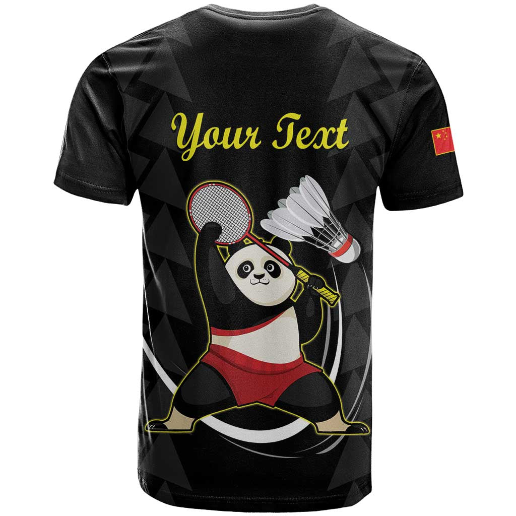 Personalised China Badminton T-Shirt 2024 Chinese Cute Panda Black Version Graphic Tee