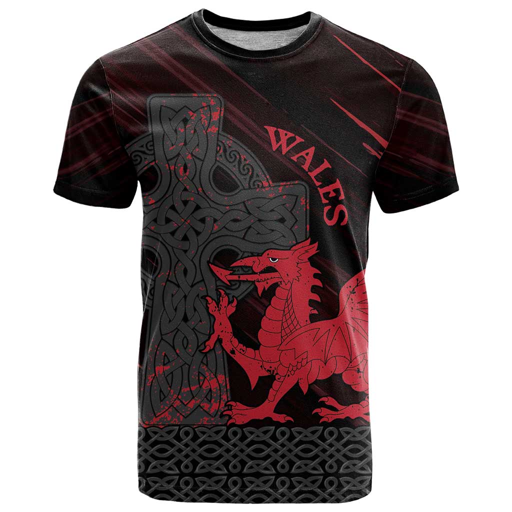 Wales T-Shirt Celtic Cross Welsh Red Dragon Graphic Tee
