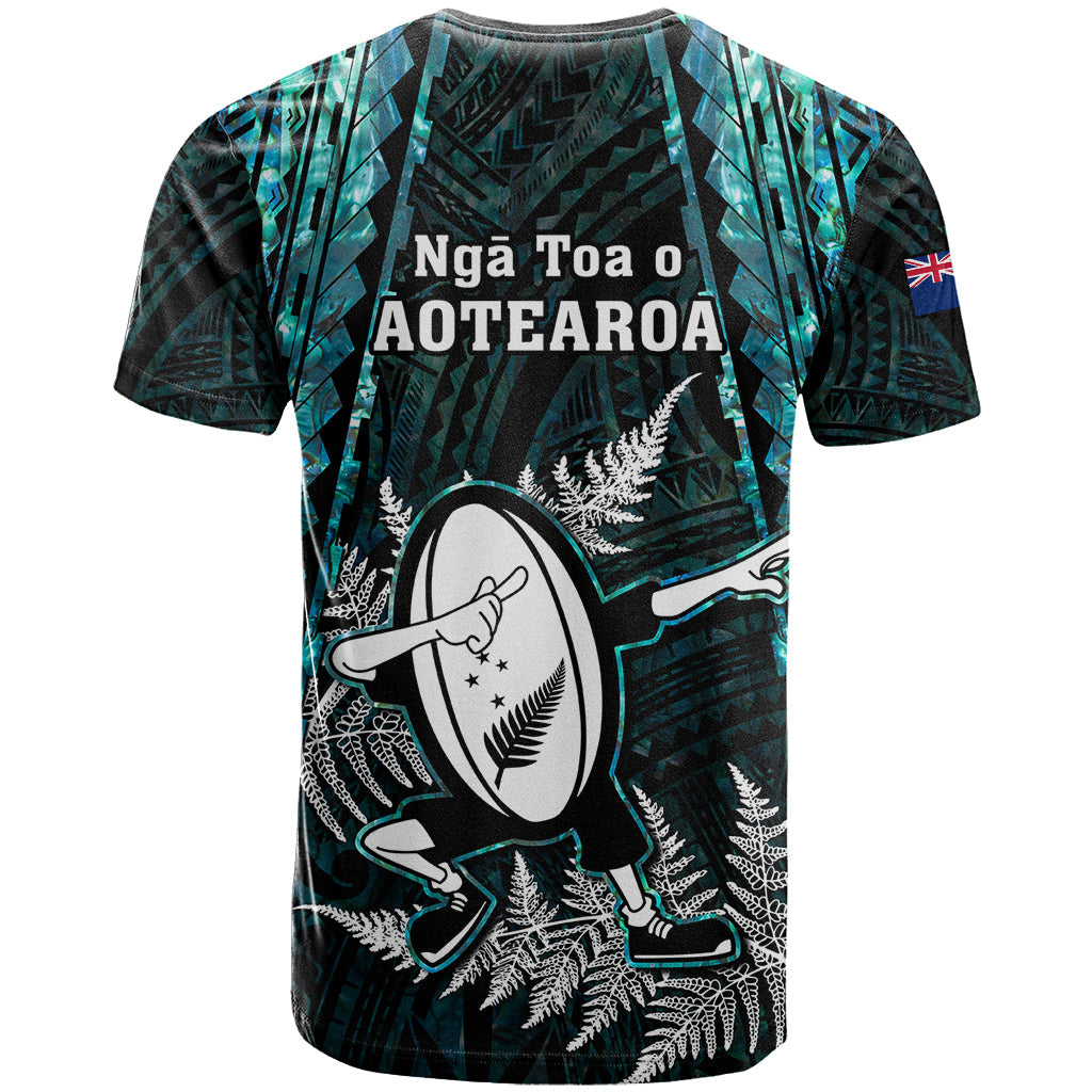 New Zealand Silver Fern Rugby T-Shirt Aotearoa All Black Dabbing Ball With Maori Paua Shell Graphic Tee