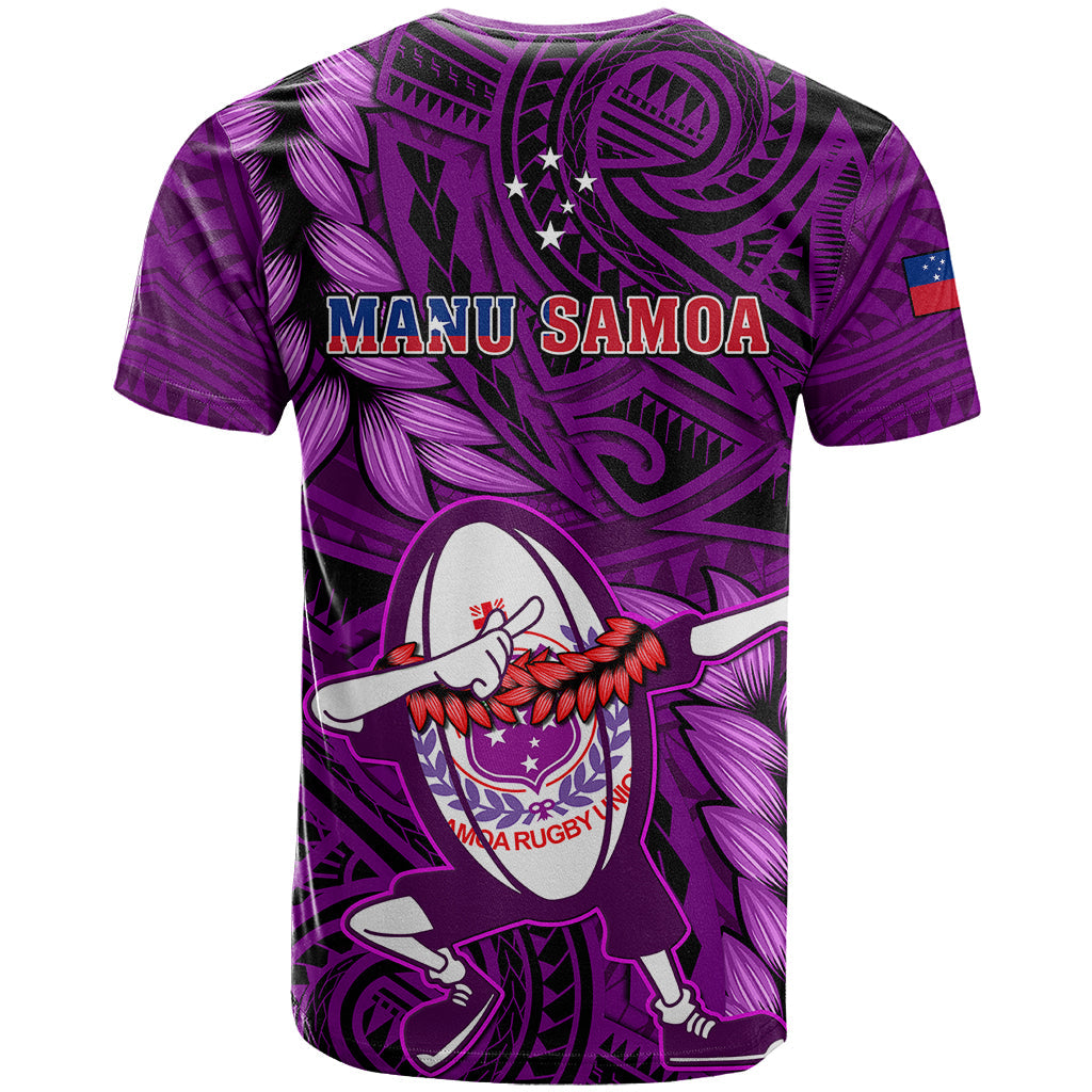 Samoa Rugby T-Shirt Manu Samoa Ula Fala Dabbing Ball Polynesian Purple Version Graphic Tee