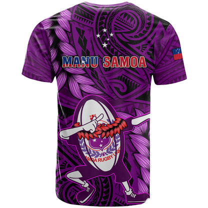 Samoa Rugby T-Shirt Manu Samoa Ula Fala Dabbing Ball Polynesian Purple Version Graphic Tee