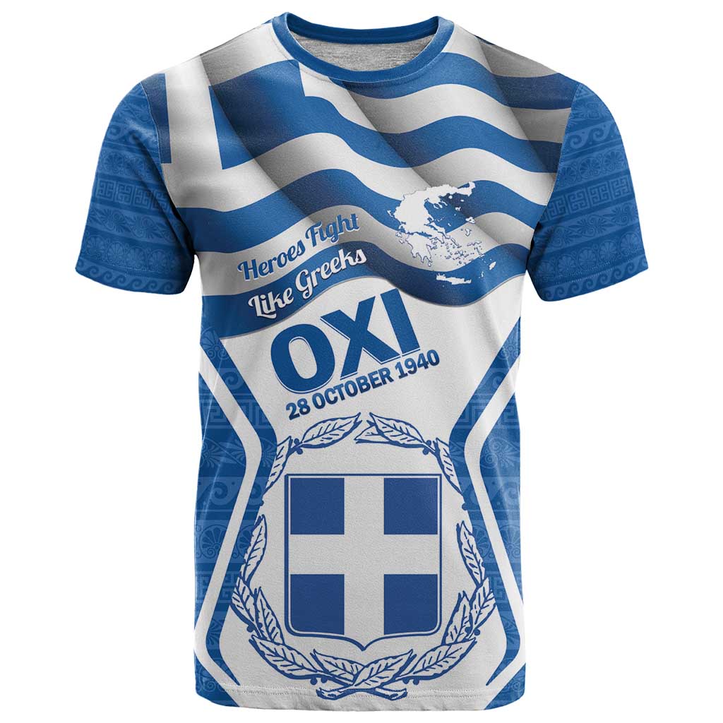Greece Ohi Day T-Shirt Hellas Coat Of Arms Greek Pattern Graphic Tee