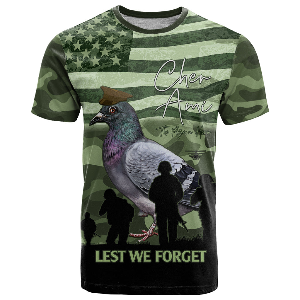 Personalized USA Cher Ami T-Shirt Lest We Forget Pigeon Hero Graphic Tee