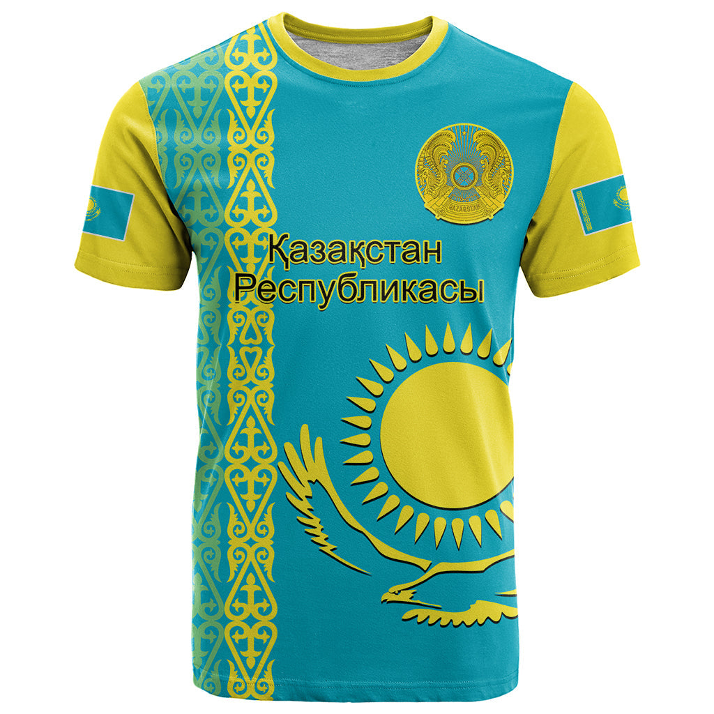 Personalised Kazakhstan T-Shirt Kazakh Traditional Pattern Blue Version Graphic Tee