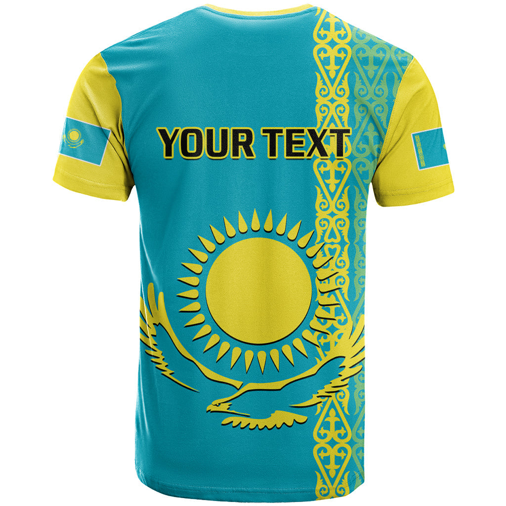 Personalised Kazakhstan T-Shirt Kazakh Traditional Pattern Blue Version Graphic Tee