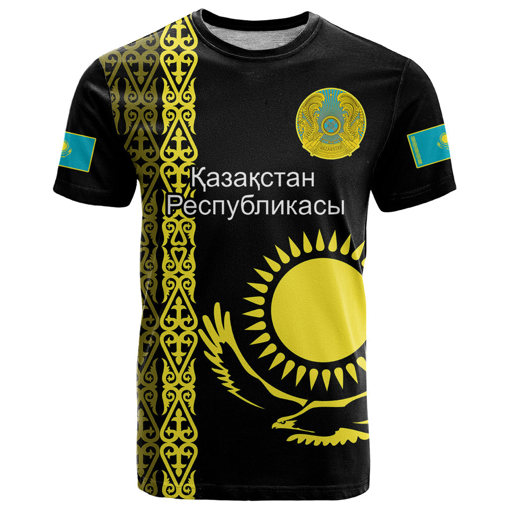 Personalised Kazakhstan T-Shirt Kazakh Traditional Pattern Black Version Graphic Tee
