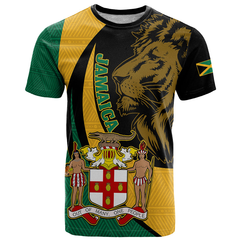 Jamaica T-Shirt Jumieka Coat Of Arms Lion Mix African Pattern Graphic Tee