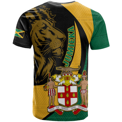 Jamaica T-Shirt Jumieka Coat Of Arms Lion Mix African Pattern Graphic Tee