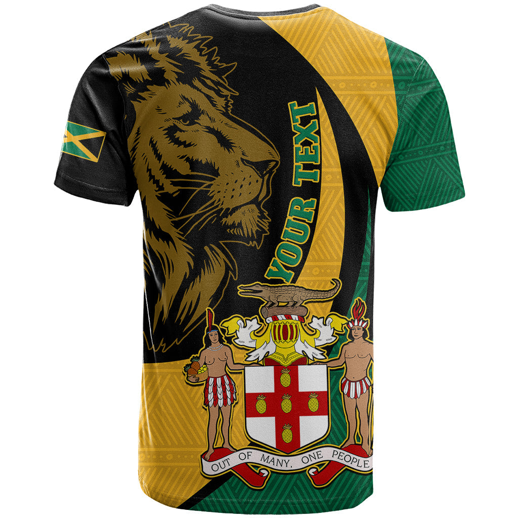 Personalised Jamaica T-Shirt Jumieka Coat Of Arms Lion Mix African Pattern Graphic Tee