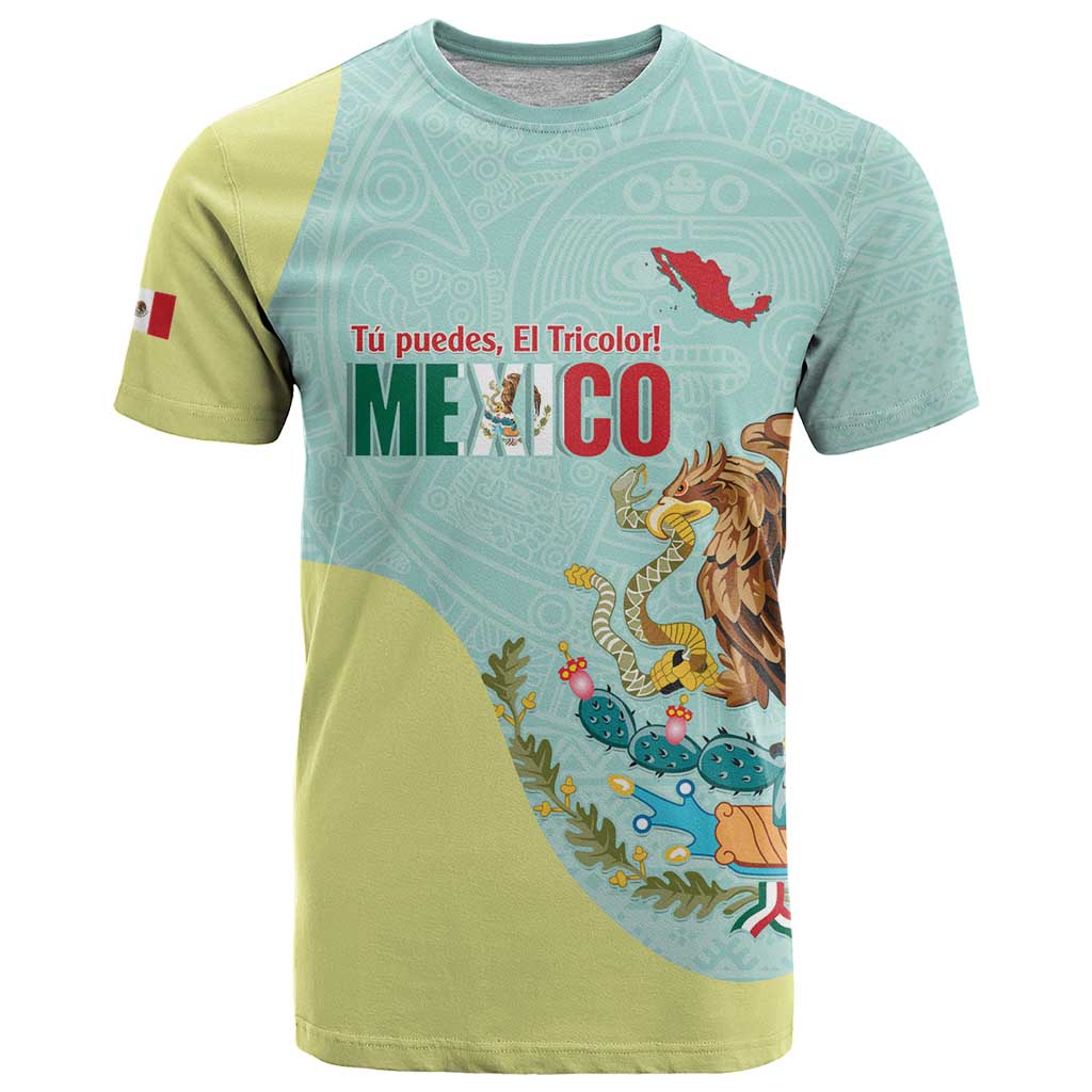 Custom Mexico Football T-Shirt Tu Puedes El Tricolor Cyan Graphic Tee