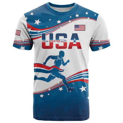 Custom USA Athletics T-Shirt 2024 United States Flag Curve Style Graphic Tee