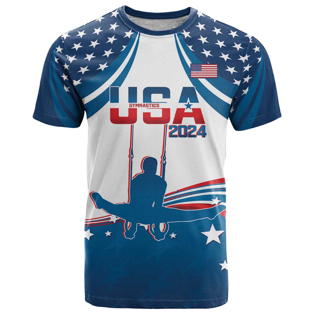 Personalized USA Gymnastics T-Shirt 2024 United States Flag Curve Style Graphic Tee