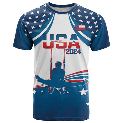 Personalized USA Gymnastics T-Shirt 2024 United States Flag Curve Style Graphic Tee
