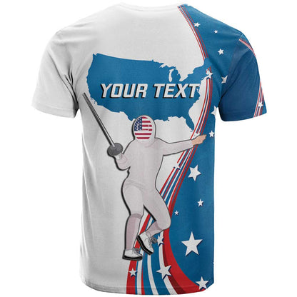 Personalized USA Fencing T-Shirt 2024 United States Flag Curve Style Graphic Tee