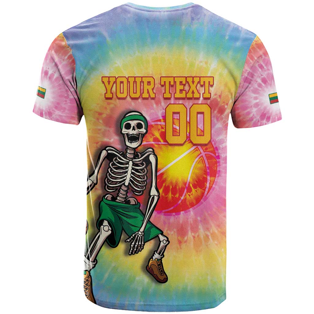 Lithuania Basketball Custom T-Shirt 100th Anniversary Skeleton Colorful Tie Dye Graphic Tee