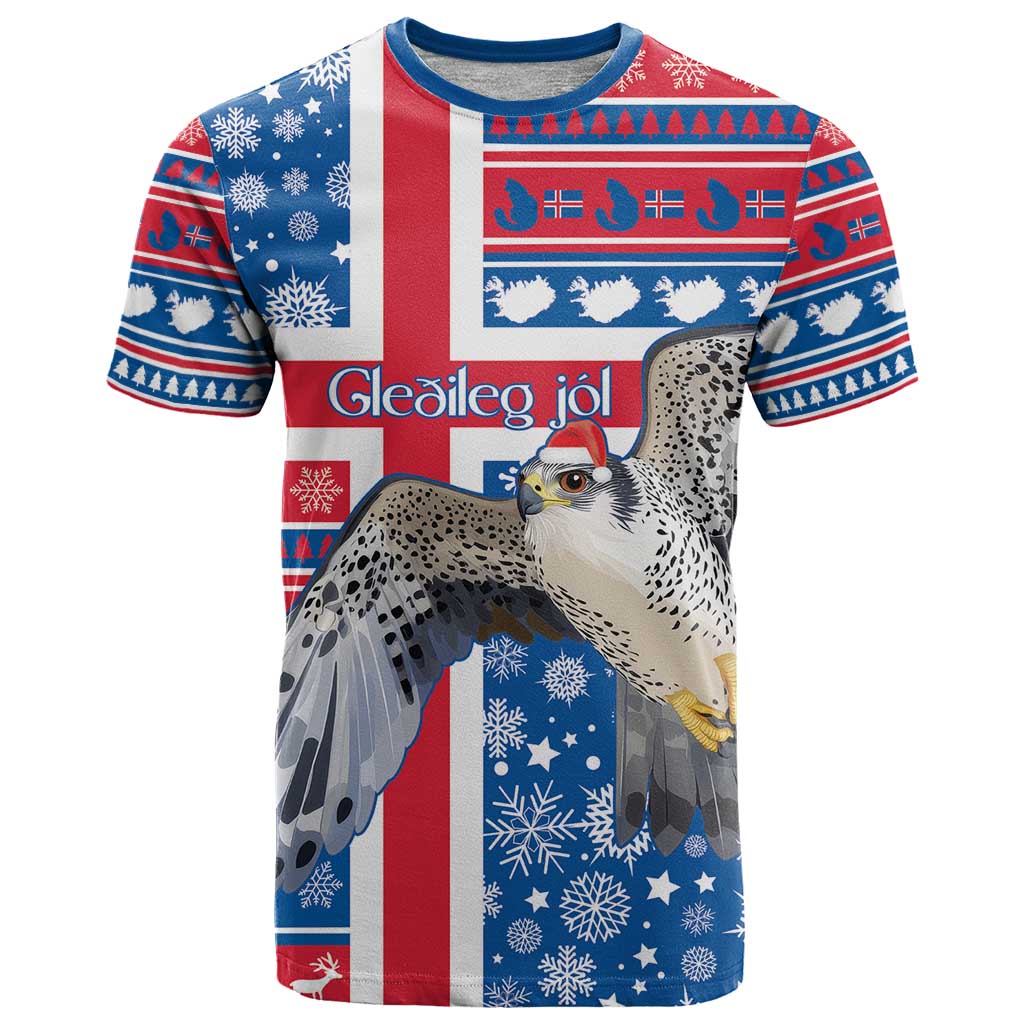 Iceland Christmas T-Shirt Gyrfalcon Santa Merry Xmas Graphic Tee