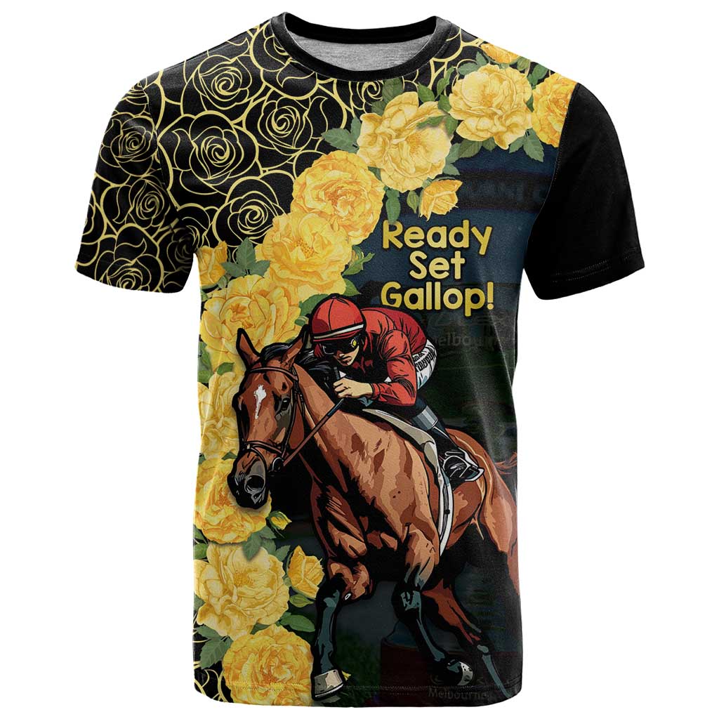 Melbourne Horse Racing T-Shirt Yellow Roses - Ready Set Gallop! Graphic Tee