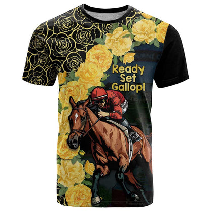 Melbourne Horse Racing T-Shirt Yellow Roses - Ready Set Gallop! Graphic Tee