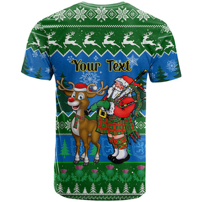 Personalised Scotland Christmas T-Shirt Scottish Santa With Reindeer Nollaig Chridheil Graphic Tee