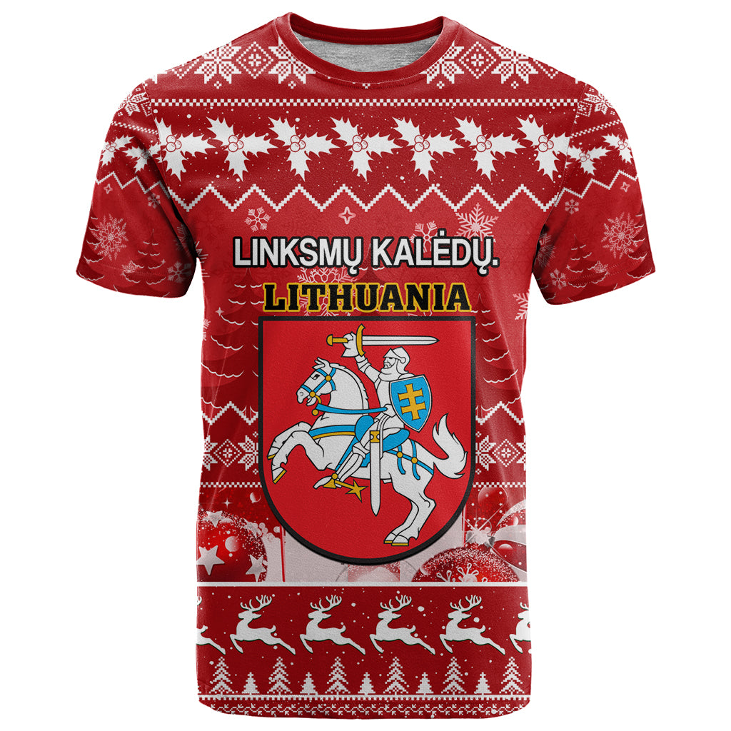 Personalised Lithuania Christmas T-Shirt Linksmu Kaledu Graphic Tee