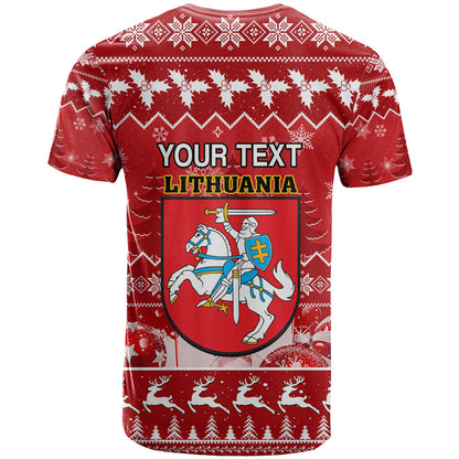 Personalised Lithuania Christmas T-Shirt Linksmu Kaledu Graphic Tee