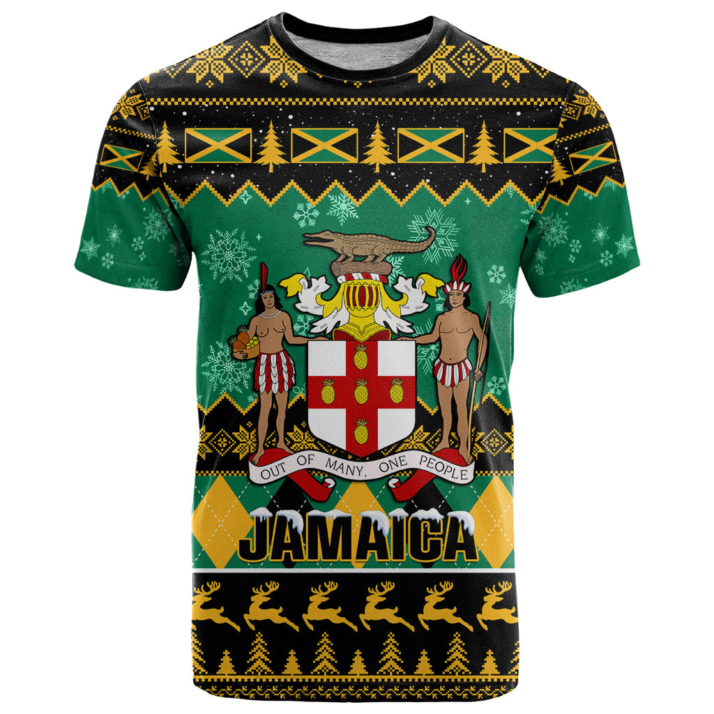 Personalised Jamaica Christmas T-Shirt Jamaican Coat Of Arms Xmas Vibes Graphic Tee