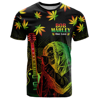 Jamaica Legend Bob Day T-Shirt One Love Jamaican Reggae African Pattern Graphic Tee