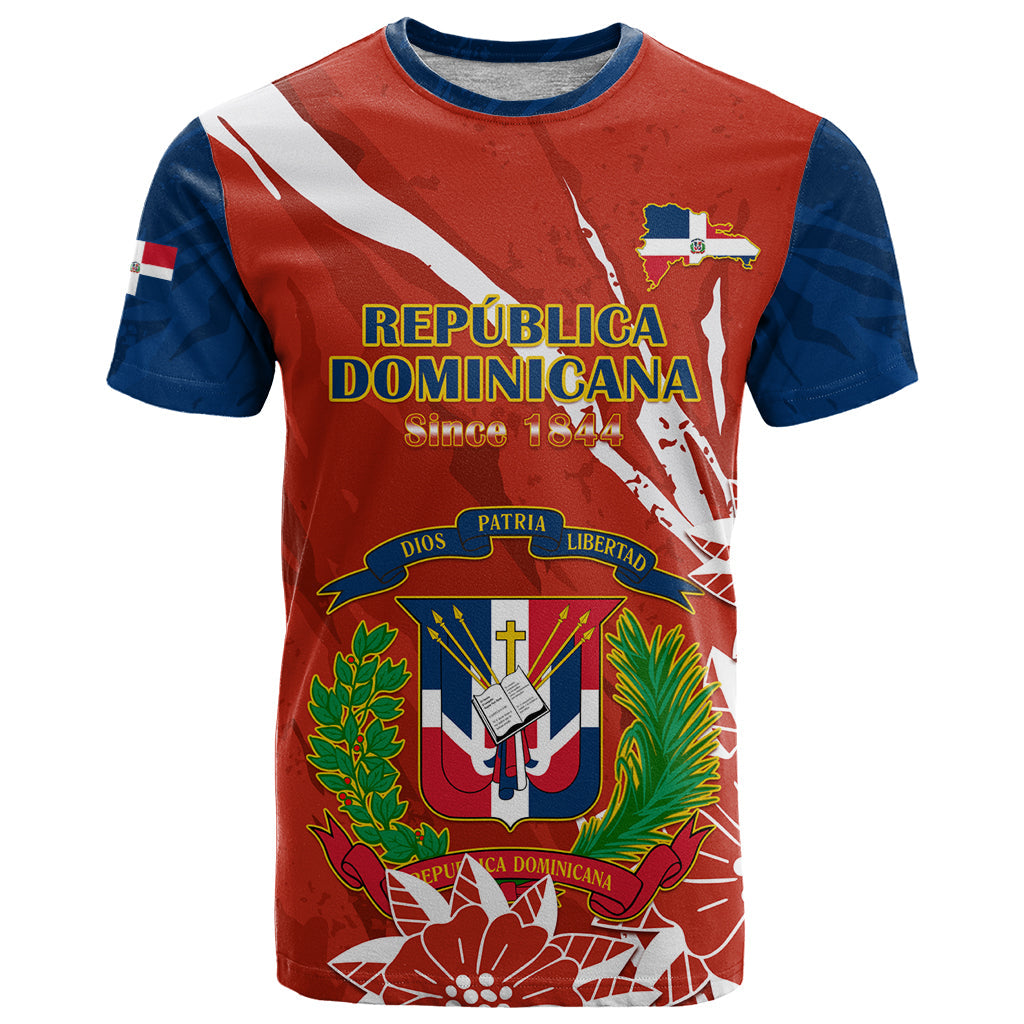 Dominican Republic Independence Day T-Shirt Coat Of Arms With Bayahibe Rose Graphic Tee