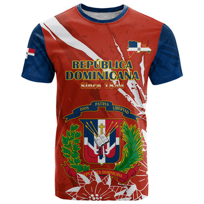 Dominican Republic Independence Day T-Shirt Coat Of Arms With Bayahibe Rose Graphic Tee