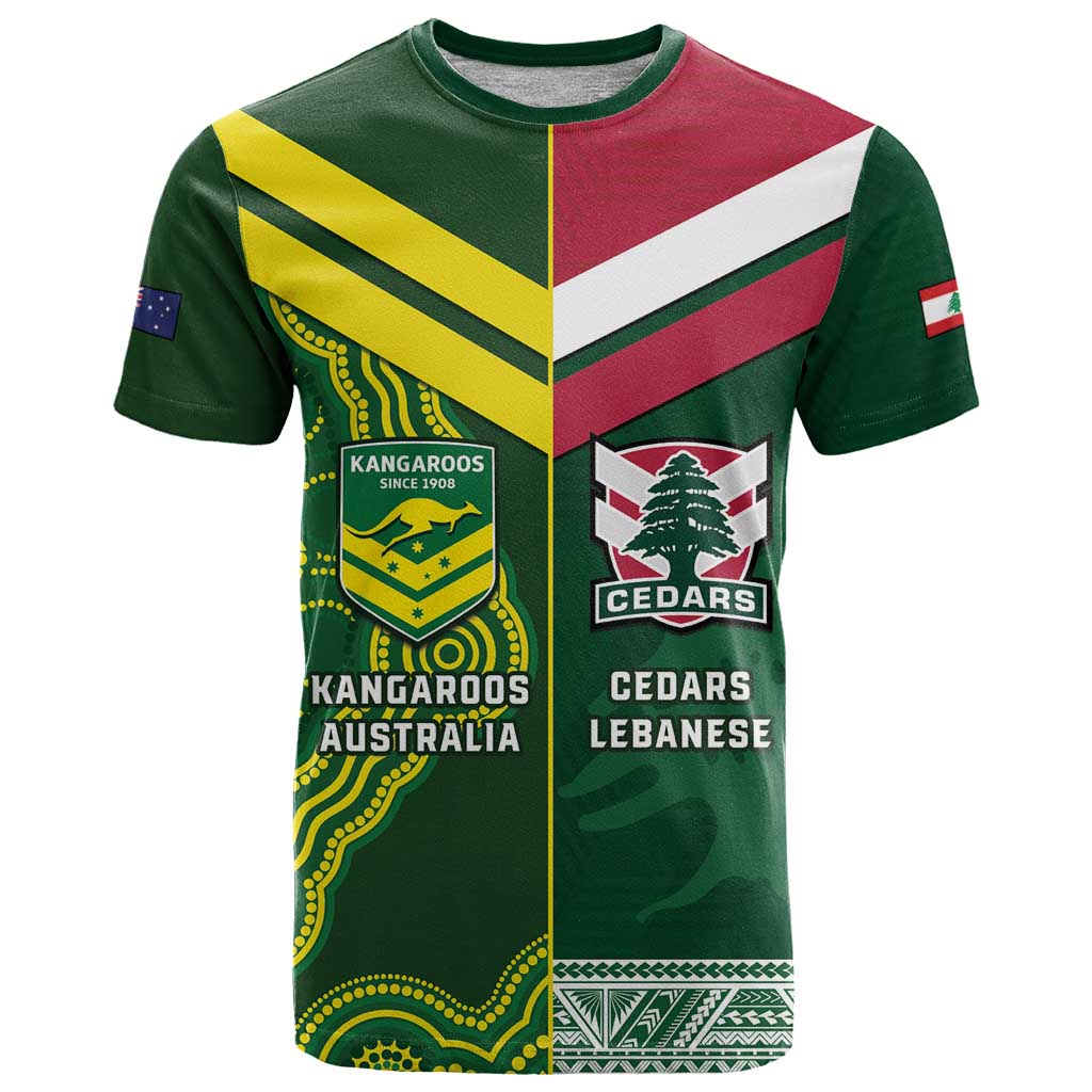 Custom Lebanon And Australia Rugby T-Shirt Aussie Kangaroos Lebanese Cedars Graphic Tee
