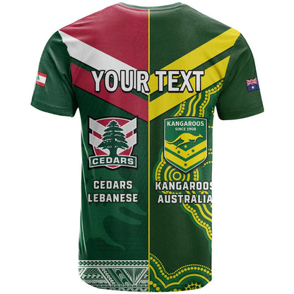 Custom Lebanon And Australia Rugby T-Shirt Aussie Kangaroos Lebanese Cedars Graphic Tee