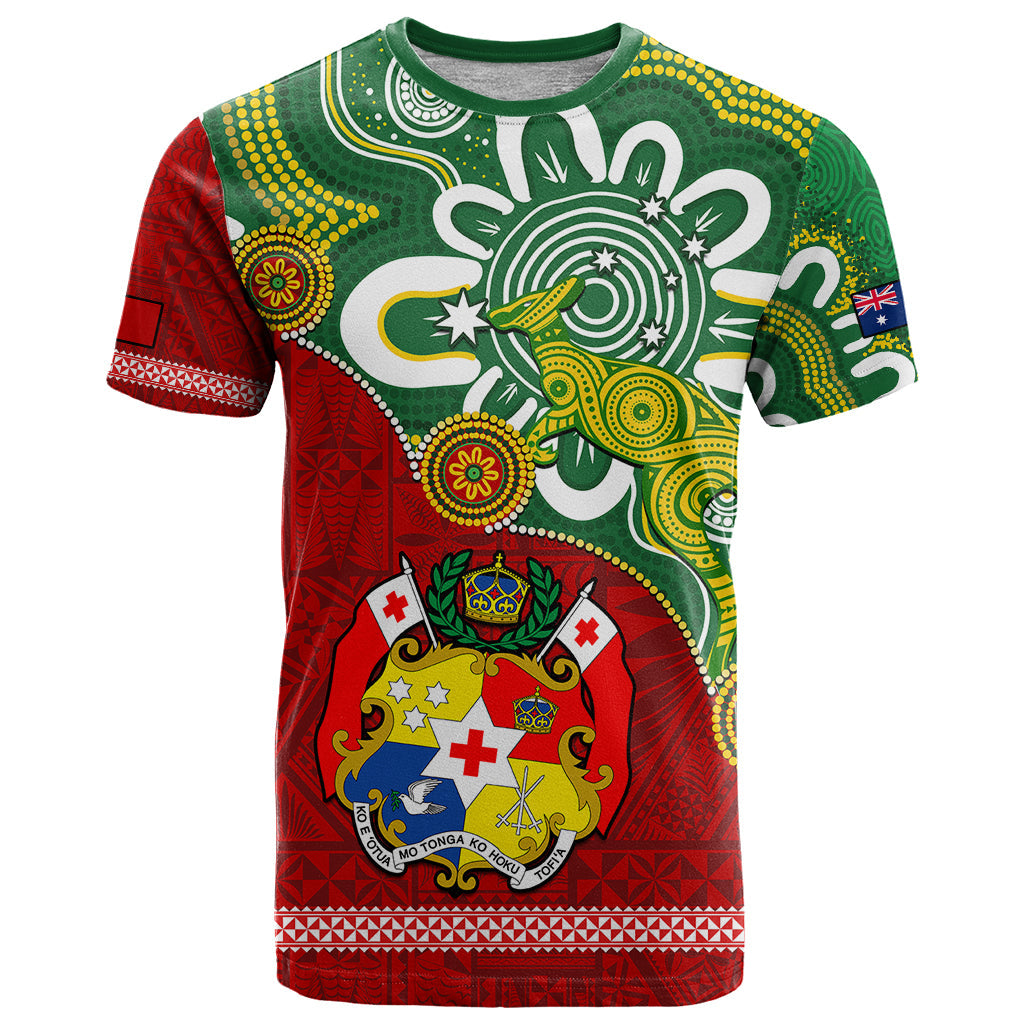 Personalised Australia And Tonga T-Shirt Aboriginal Mix Tongan Ngatu Unique Style Graphic Tee