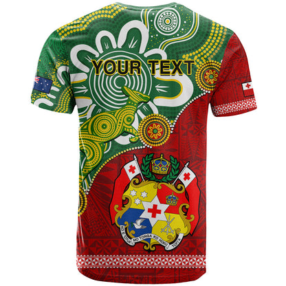 Personalised Australia And Tonga T-Shirt Aboriginal Mix Tongan Ngatu Unique Style Graphic Tee