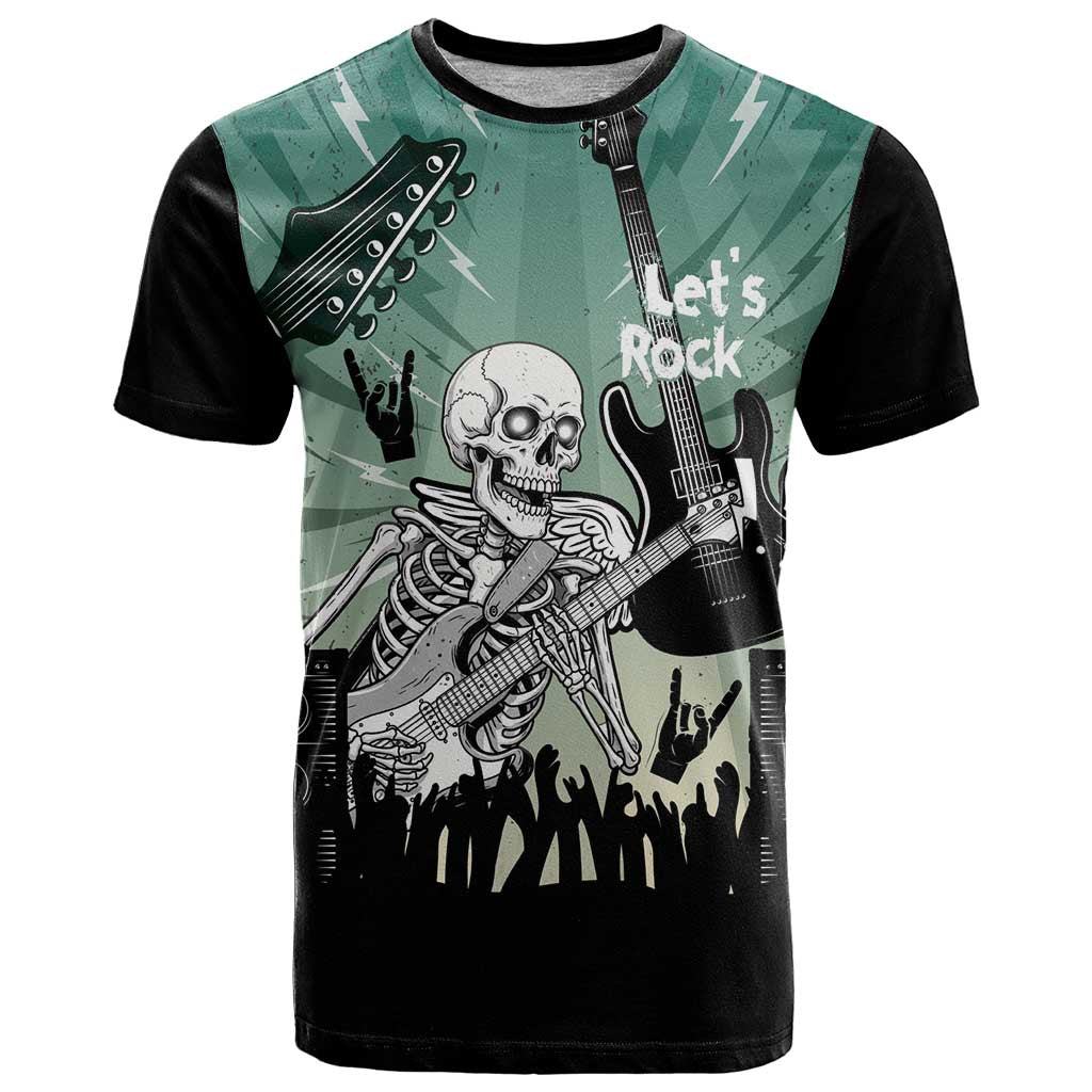 Electric Guitar Skull T-Shirt Lets Rock Graphic Tee