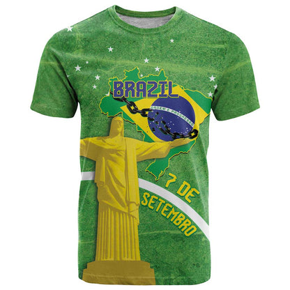 Personalized Brazil Independence Day T-Shirt Brasil Map Christ The Redeemer 7 De Setembro Graphic Tee