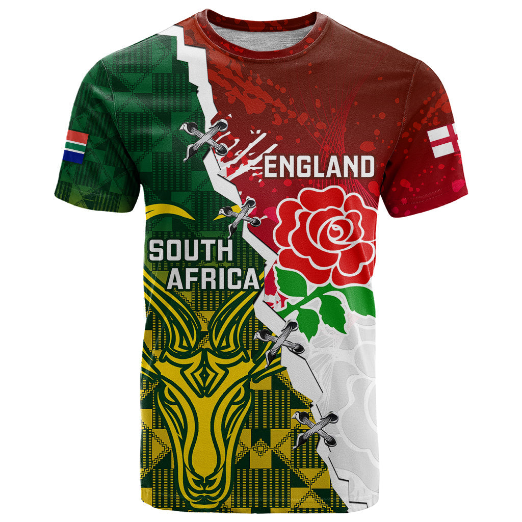 Personalised South Africa And England Rugby T-Shirt Springboks Combine Red Roses Sporty Style Graphic Tee