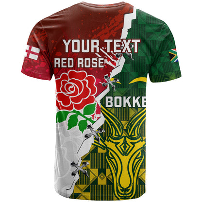 Personalised South Africa And England Rugby T-Shirt Springboks Combine Red Roses Sporty Style Graphic Tee