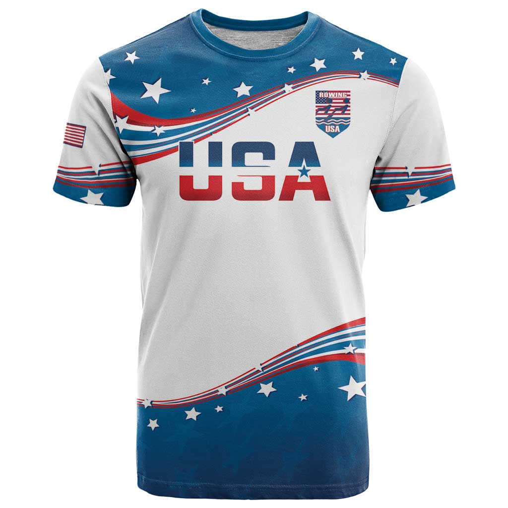 Personalized USA Rowing T-Shirt 2024 United States Flag Curve Style Graphic Tee