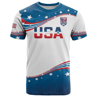 Personalized USA Rowing T-Shirt 2024 United States Flag Curve Style Graphic Tee