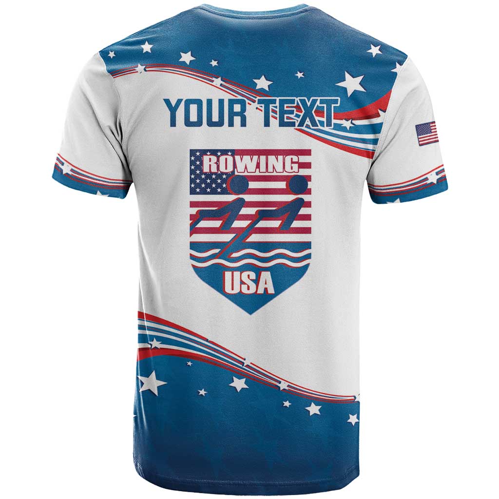 Personalized USA Rowing T-Shirt 2024 United States Flag Curve Style Graphic Tee