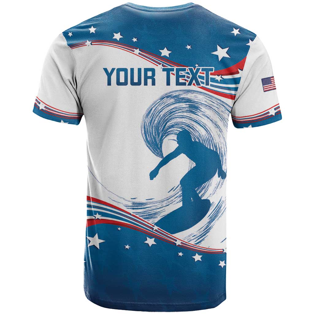 Personalized USA Surfing T-Shirt 2024 United States Flag Curve Style Graphic Tee