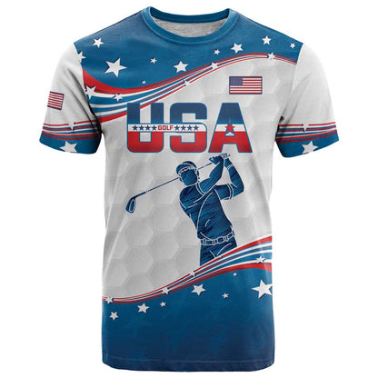 Personalized USA Golf T-Shirt 2024 United States Flag Curve Style Graphic Tee
