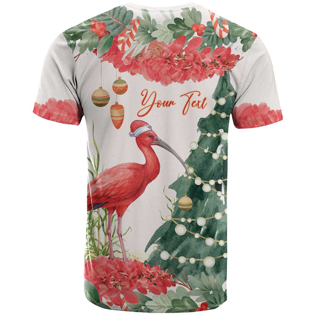 Personalized Trinidad And Tobago Christmas T-Shirt Scarlet Ibis Wild Poinsettia Watercolor Graphic Tee