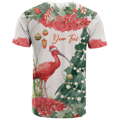 Personalized Trinidad And Tobago Christmas T-Shirt Scarlet Ibis Wild Poinsettia Watercolor Graphic Tee
