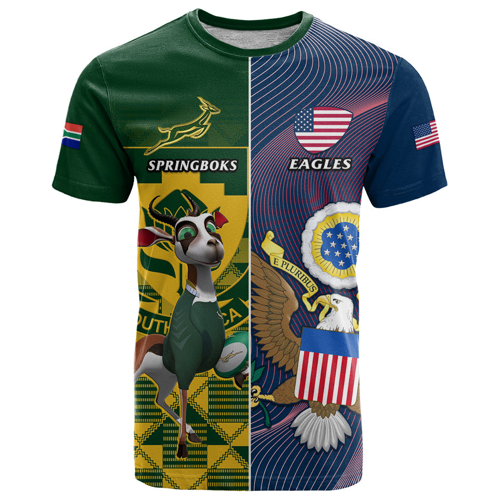 Custom South Africa And United States Rugby T-Shirt Springboks Combine Eagles Graphic Tee