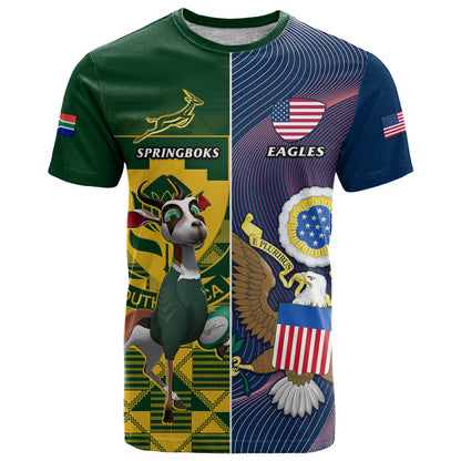 Custom South Africa And United States Rugby T-Shirt Springboks Combine Eagles Graphic Tee