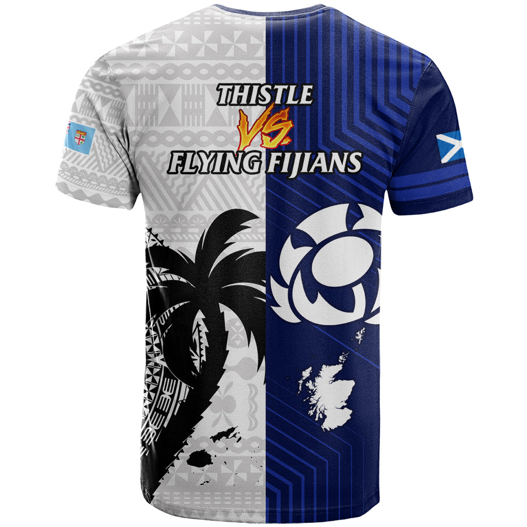 Fiji And Scotland Rugby T-Shirt Fijian Tapa Pattern With Thistle Graphic Tee